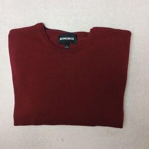 Bonobos Sweater Mens L Red Crew Neck Merino Wool Lightweight Pullover Classic